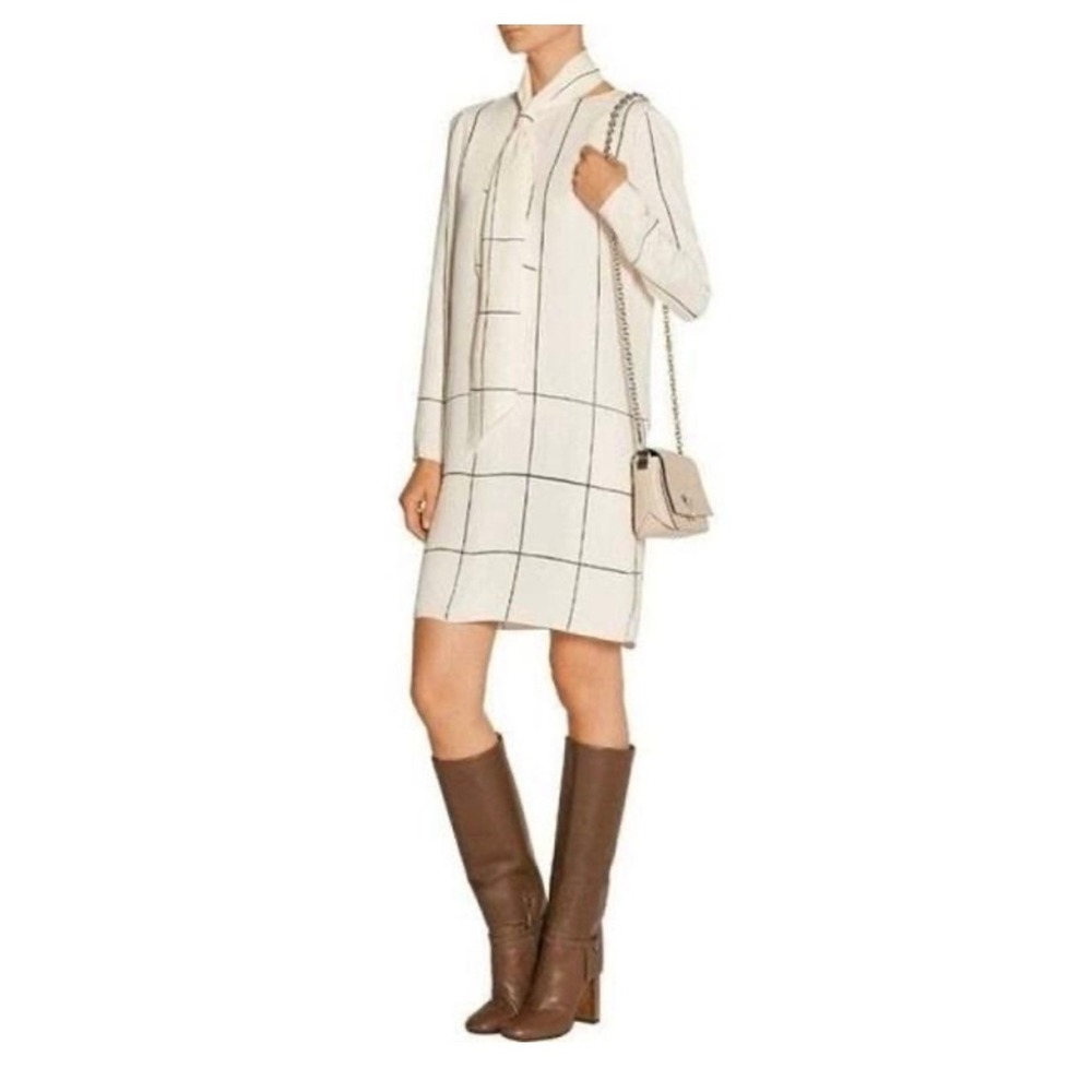 Tory Burch Silk Shift Dress Women 6 Ivory Black Good Windowpane Grid 31151442